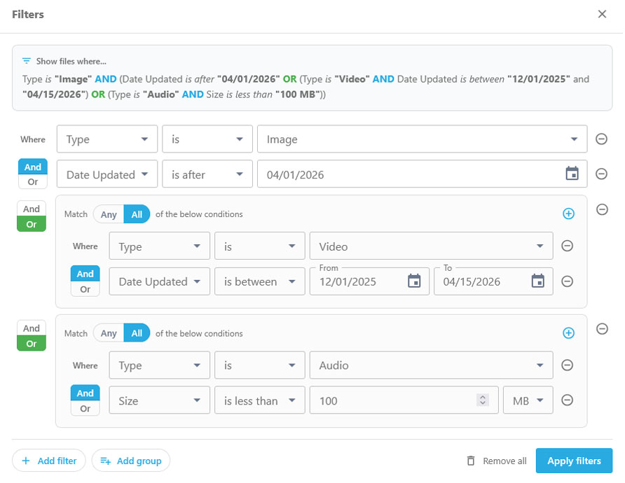 CloudSee Drive: Advanced Search Filters