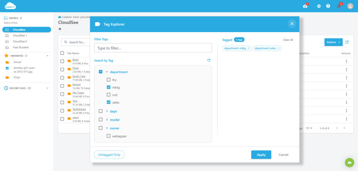 CloudSee Drive: Tag Explorer